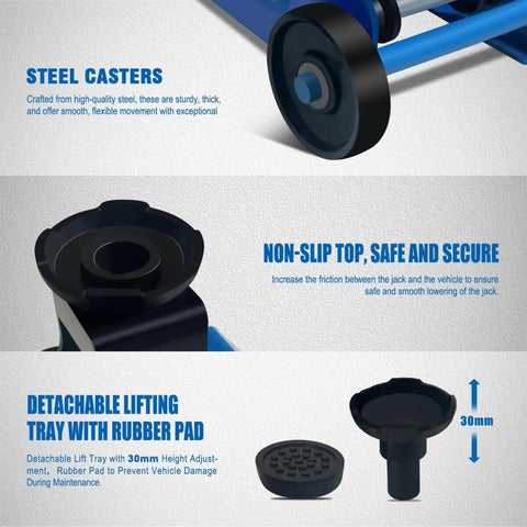Components of Beefy 2.5 Ton Mini Hydraulic Floor Jack With 4.13 To 17 Inch Lift Range Heightening Gasket Included