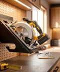 Heavy Duty Circular Saw Wall Mount Holder For Garage And Workshop Grab And Go Ready Universal Fit For Corded And Cordless Saws Space Saving Metal Storage Rack Organizer For Quick Access And Neat Tools, mounted on pegboard wall