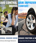 Graphic showing Acura TL front lower control arms with ball joints, featuring improved driving comfort and reduced chassis noise.