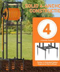 Heavy-Duty Hose Reel Stand With Storage Rack, 125 Feet, Five Eighth Inch Hose Organizer, Includes Four Ground Spikes And Hooks