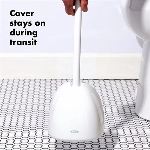 Hassle Free Toilet Plunger With Drip Proof Cover For Zero Mess And Easy Under Sink Storage features a secure cover in transit.