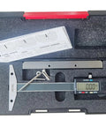 Stainless Steel Depth Gauge Caliper With Detachable Wide Jaw Bridge 0 To 6 Inch Range 150 mm One Thousandth Inch Precision in case