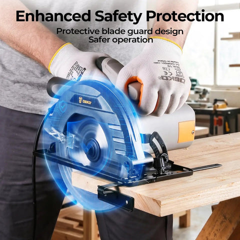 Pro Grade 7 1/4 Inch Circular Saw With A Powerhouse Motor That Slices Through Hardwood Lightweight Portable Design during safe operation.