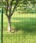Black PVC Coated Welded Wire Fence 24 Inch By 50 Foot Garden Border Mesh 2x3 In 16GA Vinyl Coated Galvanized Steel Wire For Yard Vegetables Plants Poultry Netting Rustproof installed in garden with tree background