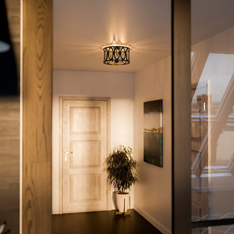 Prince 3 Light Flush Mount Oil Rubbed Bronze With Open Frame And Crystal Clear Glass Shades in hallway ceiling