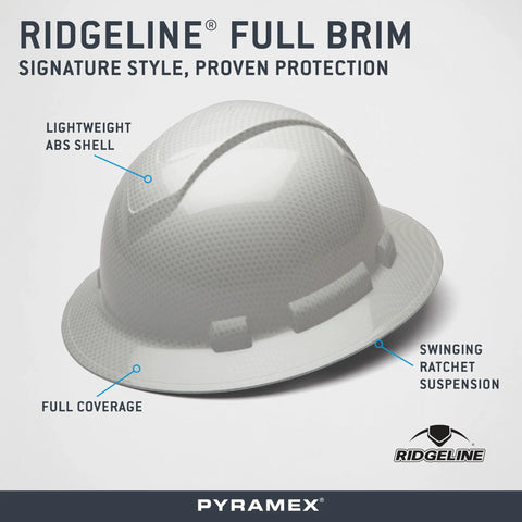 Ridgeline Full Brim Hard Hat With 4 Point Ratchet Fit Ultra Lightweight ABS Build Replaceable Brow Pad And Suspension