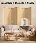 4 Panel Folding Bamboo Room Divider Privacy Screen Freestanding Wall Separator, 6 Feet Tall Beige, in a modern living room setting