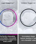 Genuine Game Changing Nugget Ice Maker With Smart Wifi App And Built In Scale Fighting Filter Makes Hella Crisp Chewable Pellet Ice Fast - comparison of legit versus imitation nugget ice.