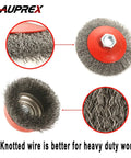 AUPREX 4-pack wire wheel and cup brush set; knotted carbon-steel wire with red backing plate for 4-1/2 in grinders