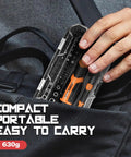 Person placing a Ratcheting Screwdriver Set With Magnetic Case, 56 Piece Multi Bit Tool Kit into a bag; compact and portable design