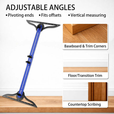 Adjustable Solid Build Stair Tread Template Tool With Hella Precise Six Fold Measuring Jig for accurate angles up to 52 inches.