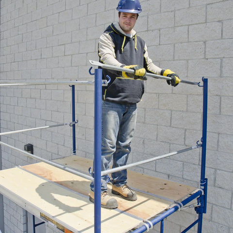 Heavy Duty Scaffold Guardrail System 5 Feet Wide 7 Feet Deep Built Like A Tank Jobsite Fall Protection Kit being installed.