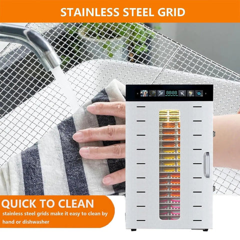 Hand drying stainless steel grid of Commercial Electric Food Dehydrator Stainless Steel Jerky Maker With Reliable Touch Controls.