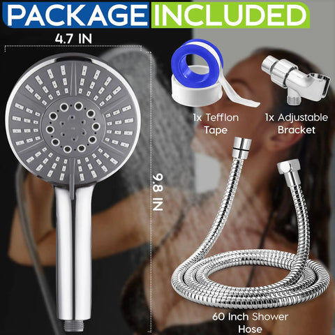 High Pressure Shower Head With Handheld And 70 Inch Stainless Steel Hose 5 Mode Detachable Spray Lightweight Head EPDM Pipe