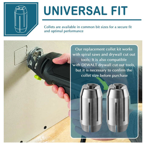 2 Pack Replacement Collet Kit For Spiral Saws And Drywall Cutout Tools One Eighth Inch Compatible With CN1 And DEWALT