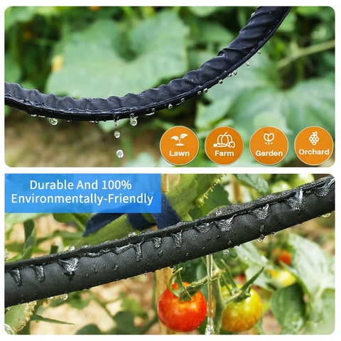 Flat Soaker Hose 50 Feet Twin Pack For Garden Beds One Half Inch Linkable Drip Irrigation Water Saving Leakproof Heavy Duty Double Layer Sprinkler Hose watering vegetable plants
