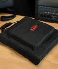 1U Soft Rack Case On The Go For Wireless Gear With Steel Rails And Heavy Duty Zippers, outer pocket, on studio desk