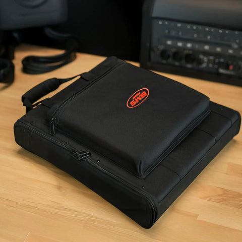 1U Soft Rack Case On The Go For Wireless Gear With Steel Rails And Heavy Duty Zippers, outer pocket, on studio desk