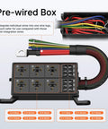 6 Way 12V Relay Box, Pre-Wired Waterproof Relay Panel With 12 AWG Leads showing wiring and fuse block