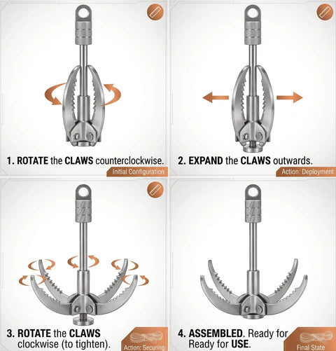 Survival Grappling Hook With Foldable Stainless Steel Heavy Duty Large Hook And 20M 64FT Nylon Rope assembly instructions