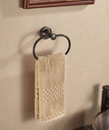 Dope Oil Rubbed Bronze Towel Ring Wall Mount For Bathroom, Oval Hand Towel Holder, Rustic Farmhouse Style with Beige Towel
