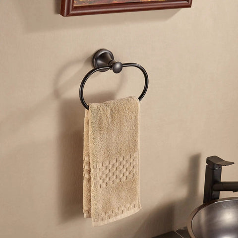 Dope Oil Rubbed Bronze Towel Ring Wall Mount For Bathroom, Oval Hand Towel Holder, Rustic Farmhouse Style with Beige Towel