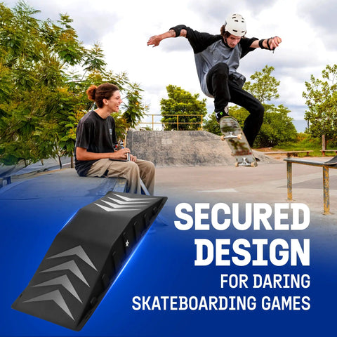 Single-Piece Skateboard Ramp For Beginners, 44 Inches Long, 220 Pounds Capacity, Durable Non-Slip Textured Surface in use outdoors