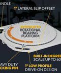 AUTOSOLO wheel alignment turn plate, front view, integrated rotational bearing platform with orange degree scale