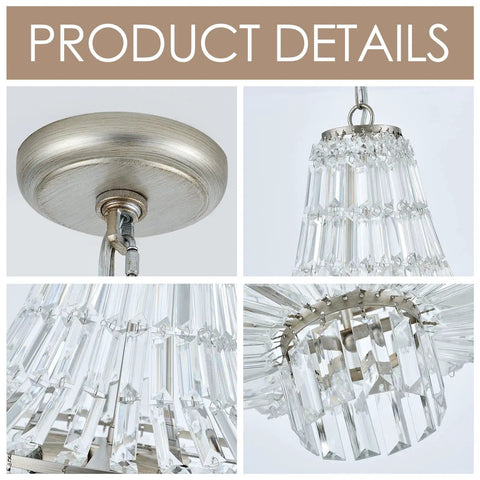 Modern Crystal Chandelier 4 Light Pendant For Dining Room And Living Areas Dope Farmhouse Minimalist Hanging Fixture close-up