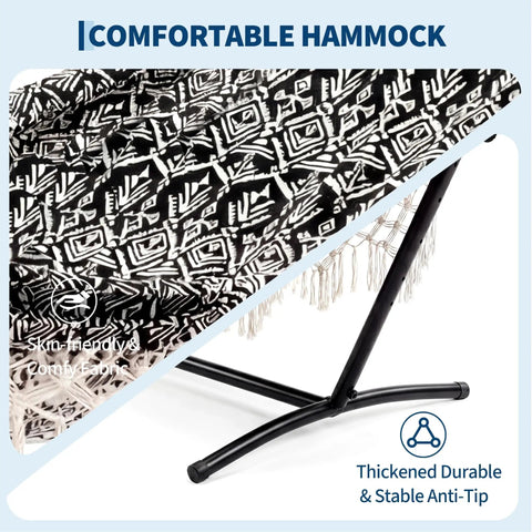 Heavy Duty Double Hammock With Stand For Indoor Outdoor Use, 450 Lbs Capacity, 2 Person, 9 Foot Boho Style Backyard Patio Beach Lounger