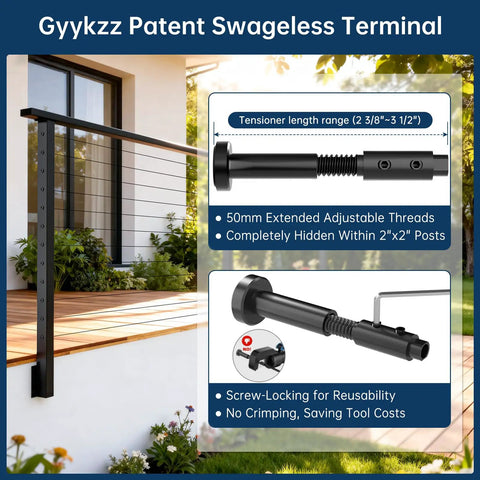 Gyykzz Patent Swageless Terminal for Slick Black Swageless Cable Railing Kit For Decks And Patios T316 Stainless Steel