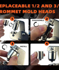 Heavy Duty Grommet Kit For Tarp Repair And Installation showing replaceable 1/2 and 3/8 grommet mold heads with pliers