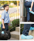 Heavy Duty Disposable Shoe Covers For Home And Work Jobsites Waterproof Booties With Elastic Band And Non Slip Silicone Soles Blue