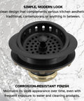 3-1/2 Inch Post Style Large Kitchen Sink Basket Strainer Matte Black Solid Brass Construction Built To Last Heavy Duty Drain Protector For Standard Openings Corrosion Resistant Premium Finish With Easy Turn Post Control
