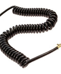 Top Shelf 10 Ft Coiled Replacement Power Cord With 3 Prong Sjt 14/3 Wire And Right Angle Plug showing heavy duty black cable design.