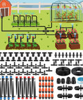 Illustration of All In One Drip Irrigation Kit For Garden And Lawn With 240 Feet Main Tubing And Accessories for Greenhouse