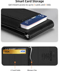 Close-up of Dope MagSafe Wallet with Money Clip and Find My Tracking, showing RFID blocking and card slots.