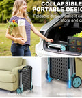 Woman loading a Heavy Duty Foldable Grocery Cart on Wheels, 200 Lbs Capacity with Two Collapsible Crates and Foot Brakes into car trunk