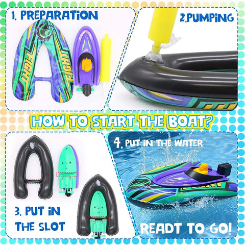Kids Remote Control Boat With Removable Inflatable Bumper setup steps and water test in purple color for ages 8-12.