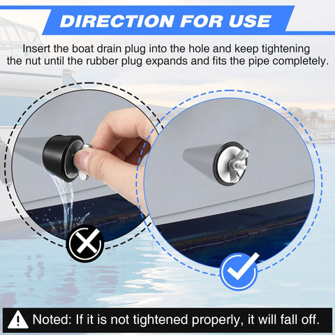 Person installing 2 Pack Rubber Boat Drain Plugs For 1/2 To 1 Inch Holes With Long Tapered Rubber Stopper And Stainless Steel Head