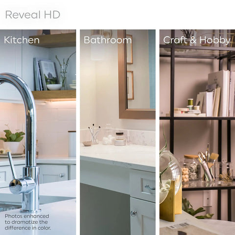 Image showing kitchen, bathroom, and craft spaces illuminated by 60W Replacement LED Globe Bulbs G25 2 Pack Dimmable 2700K.