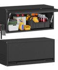 Metal Garage Wall Cabinet With Up Flip Door, Wall Mounted Steel Storage Cabinet With Pegboard, Upper Storage Cabinet