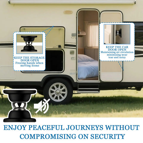 Magnetic Door Catch Kit For RVs And Campers Black Door Stopper on camper door with installation guide