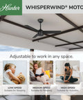 44 Inch Indoor Outdoor Ceiling Fan No Light Matte Black With Reversible Blades Damp Rated For Patio Porch Garage Living Room