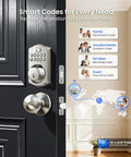 Built In WiFi Fingerprint Smart Lock With Two Knobs No Hub Needed Remote App Control Keyless Entry Front Door Deadbolt Auto Lock Satin Nickel Finish 7 Ways To Unlock For Everyday Convenience installed on black door
