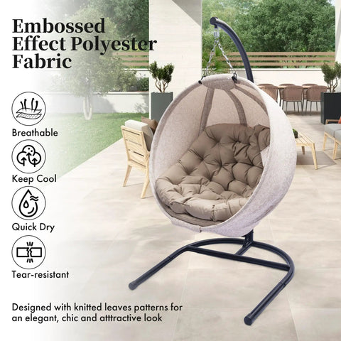 Hanging Egg Chair With Stand Cozy Indoor Outdoor Swing Seat With Plush Cushions Comfy Plush Comfort Weather Resistant Fabric Foldable Lounge For Patio Balcony Yard And Living Room Gesar Flowers Yellow with embossed polyester fabric on patio
