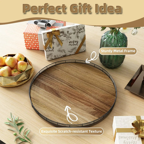 Kick Your Kitchen Clutter To The Curb With This Smooth Spinning Acacia Wood Lazy Susan Turntable Organizer And Round Wooden Tray for condiments.