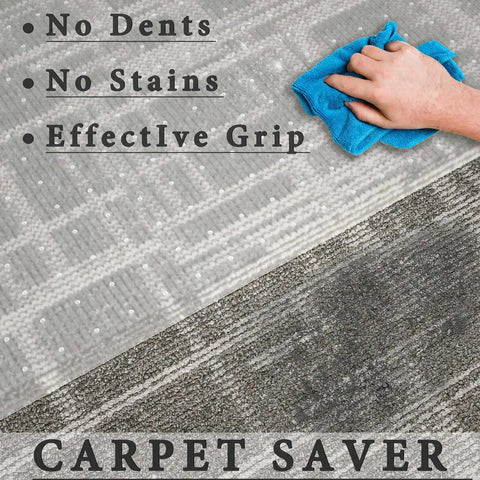 Hand wiping clear plastic floor runner for carpet protection 27 inch by 25 foot stain resistant non slip rug protector.