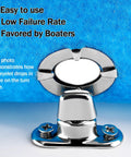 Canvas twist lock fastener, chrome metal, installed on blue canvas fabric