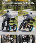 FAM01 Electric Tricycle For Adults With Basket And Two Seater Peak 1500W Motor 20 Inch Fat Tire Three Wheel E Bike 48V 18Ah Removable Battery Pedal Assist Rear Differential 75 Plus Mile Range, rear differential close-up